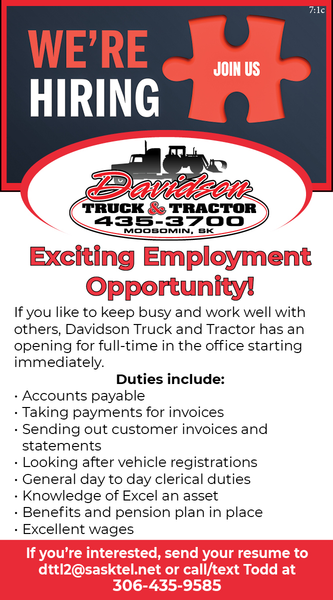 Davidson Truck & Tractor - Moosomin - Full-Time Office Manager 