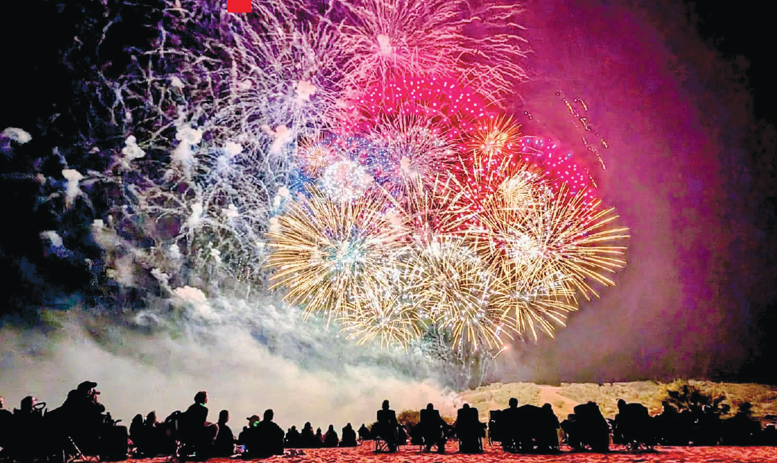 Darren Luhtala captured this photo of the Living Skies fireworks exploding above the beach at Moosomin Lake as people watched.