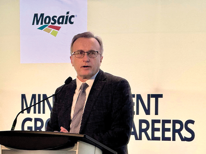 Saskatchewan Deputy Premier Jim Reiter speaking at the event on Tuesday.<br />
