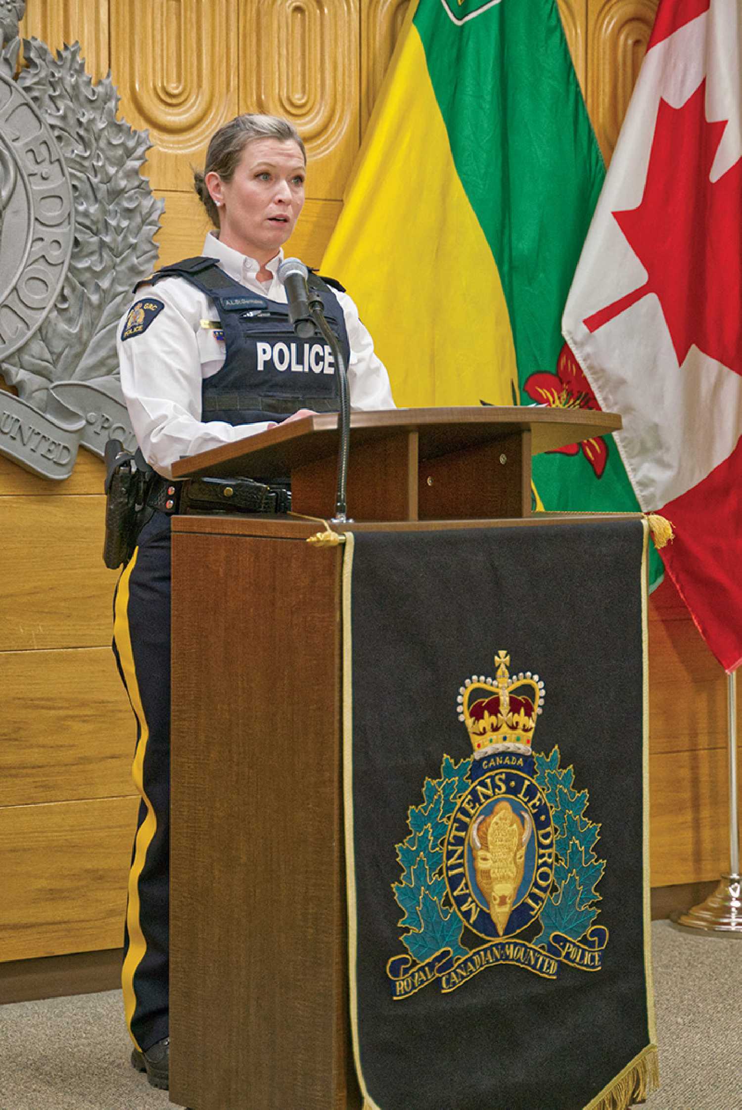 Speaking at a press conference at RCMP Depot in Regina on Feb. 19, Inspector Ashley St. Germaine told reporters about two arrests that were made in relation to the four murders on Carry the Kettle Nakoda Nation.