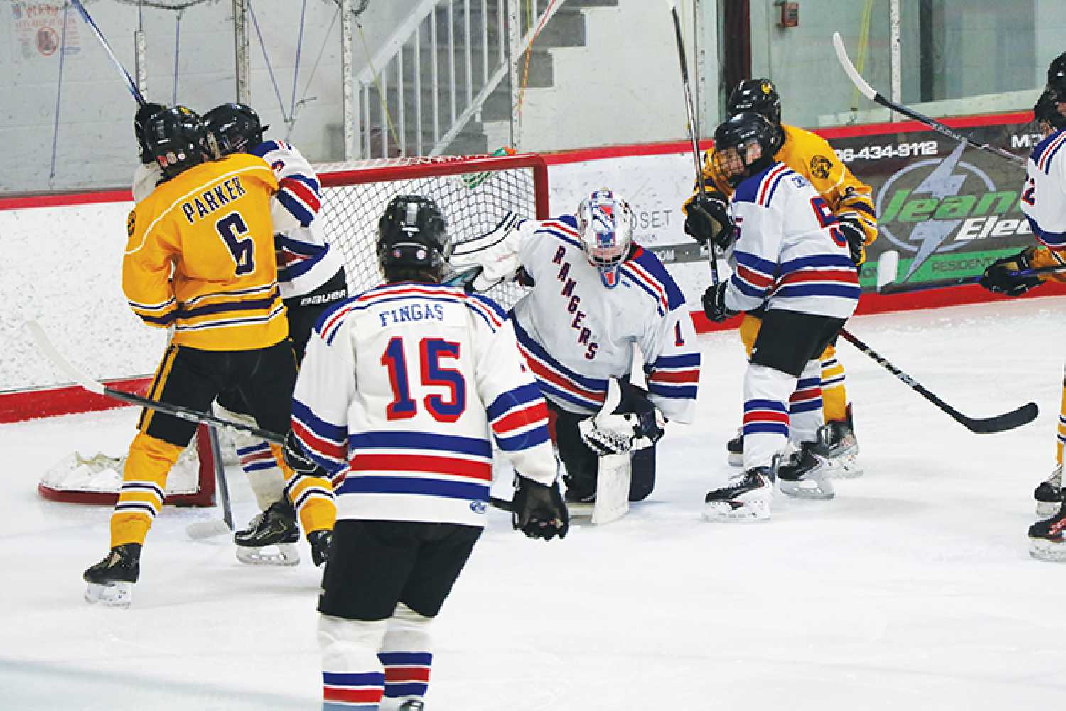 A U18 hockey game taking place at the Mike Schwean Arena during playoffs this year.