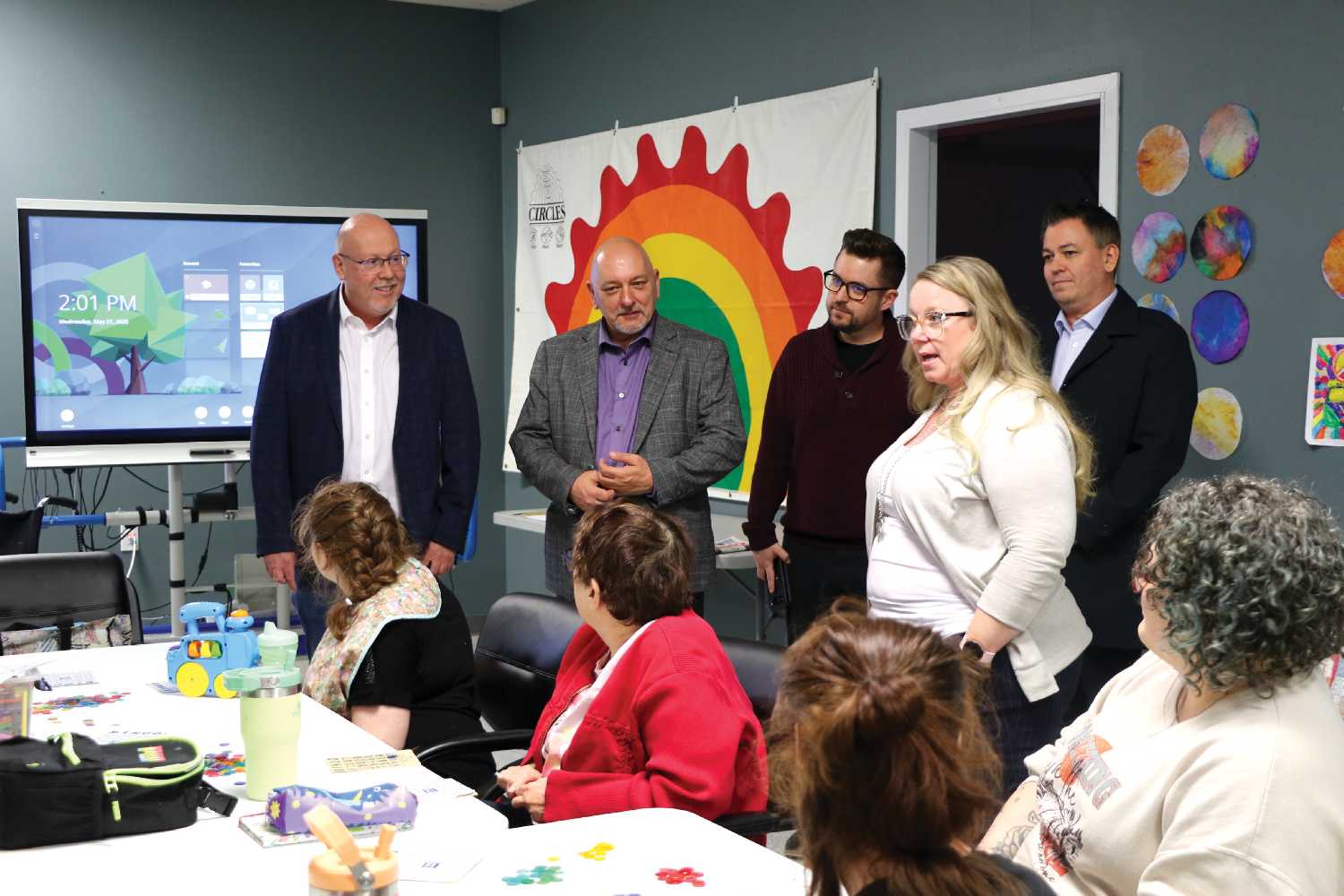 Saskatchewan Minister of Social Services Terry Jenson and Moosomin-Montmartre MLA Kevin Weedmark visited the Pipestone KinAbility Centre Wednesday.