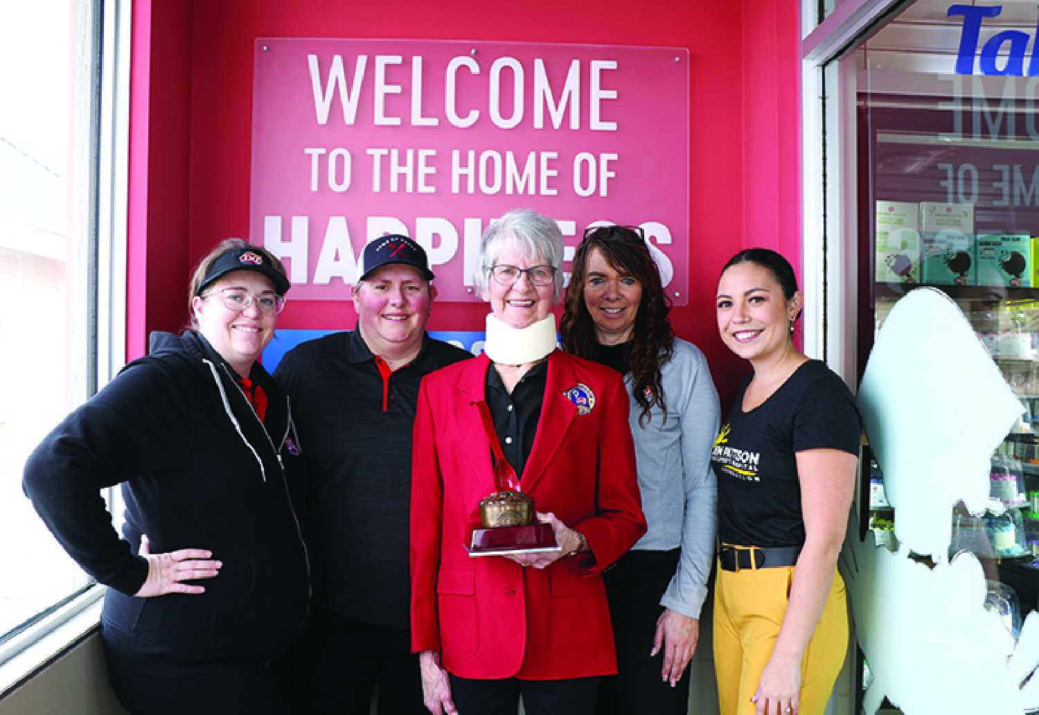 Moosomin Dairy Queen was presented with the Miracle Maker Award on Thursday for their outstanding fundraising for Miracle Treat Day which benefits the Jim Pattison Children�s Hospital. From left are Heather, Morgan and Joanne Kerr with Moosomin Dairy Queen, Ronda Schmitke, DQ ​Franchise Business Manager, and Jada Kook, the Community Engagement Manager with the Jim Pattison Children�s Hospital Foundation.
