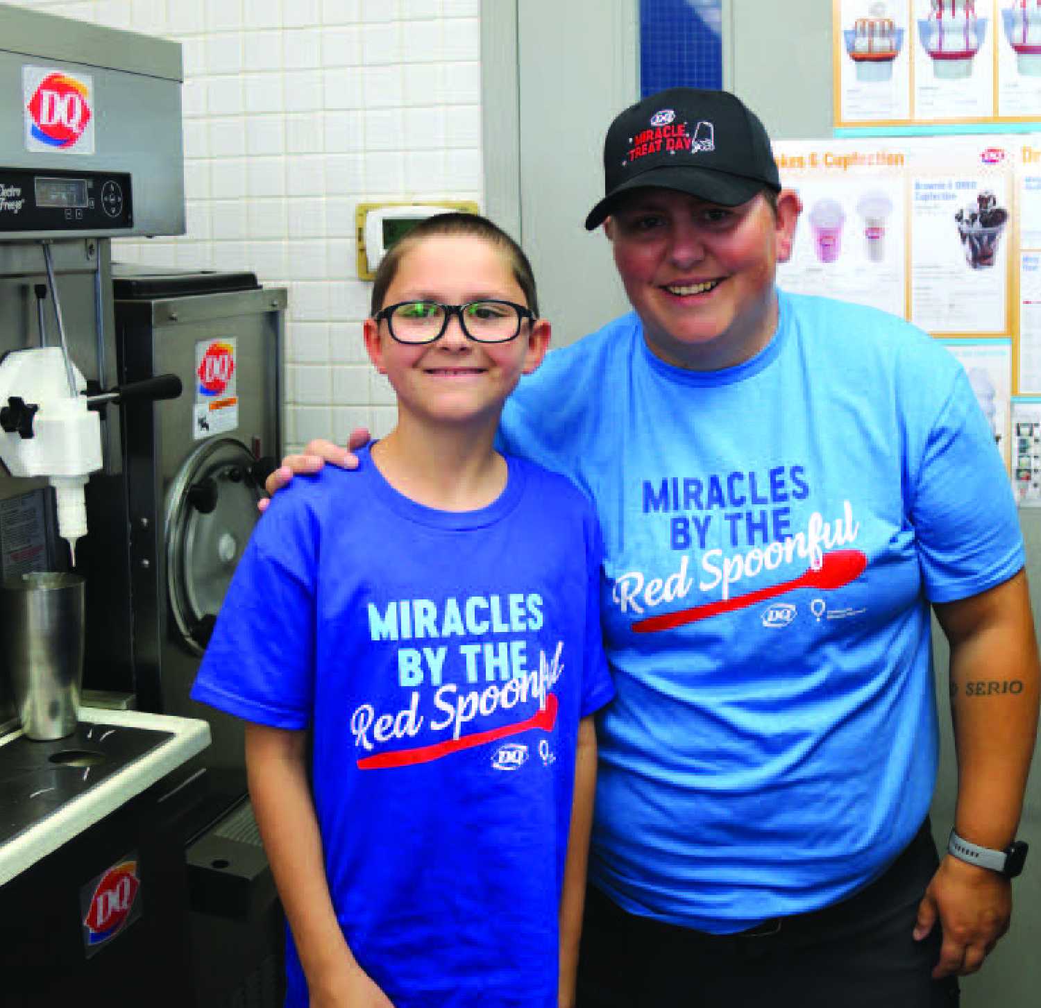 Blaze Dunn and Morgan Kerr of Moosomin Dairy Queen on Miracle Treat Day last year. Blaze Dunn is the Child Ambassador of the Jim Pattison Childrens Hospital visiting and volunteering at Moosomin Dairy Queen on Miracle Treat Day this August 14.