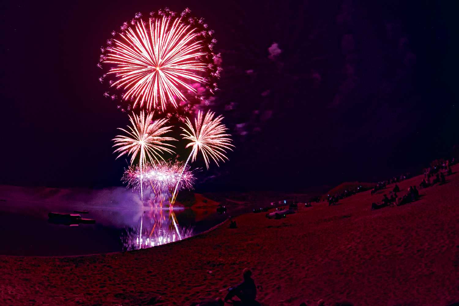 A photo of fireworks over Moosomin Lake during the last Living Skies competition.